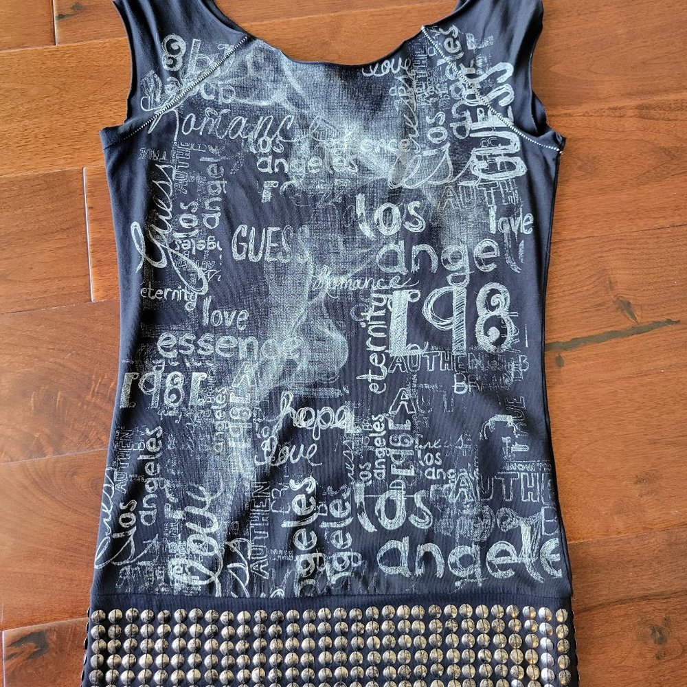 Black and white Guess Los Angeles patterned top